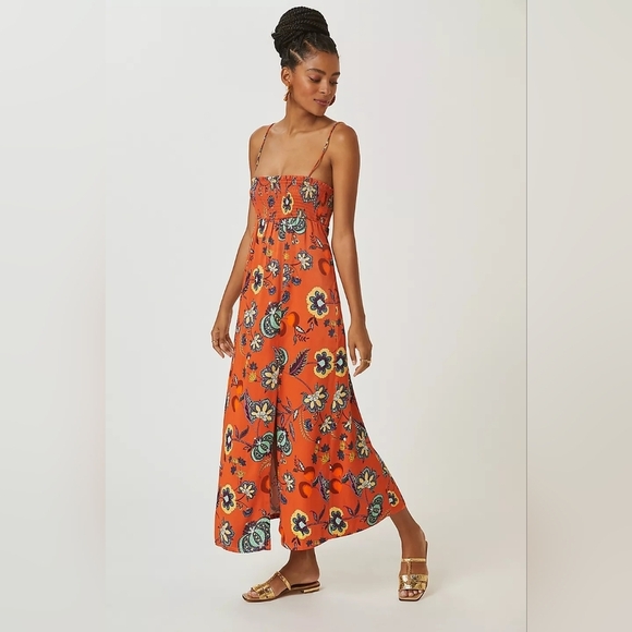 Anthropologie/Maeve Eve Orange and Blue Backless Halter Sundress - Picture 1 of 7